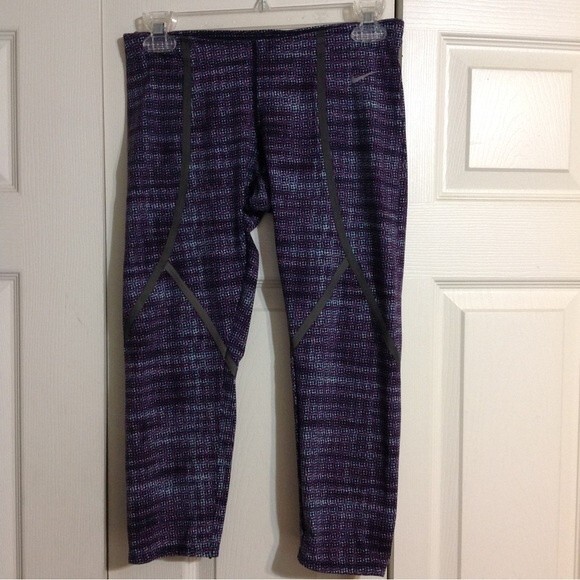 NIKE DRI-FIT Size Small Purple Gray Mint Cropped Workout Leggings Athletic Gym - Picture 1 of 9